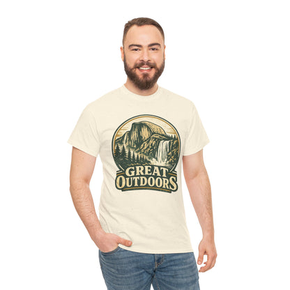 Great Outdoors Retro Badge Tee | Yosemite Half Dome Graphic Shirt | Camping Gift