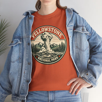 Yellowstone Park Badge Tee | Old Faithful Mountain Pine Trees Retro Circle Design