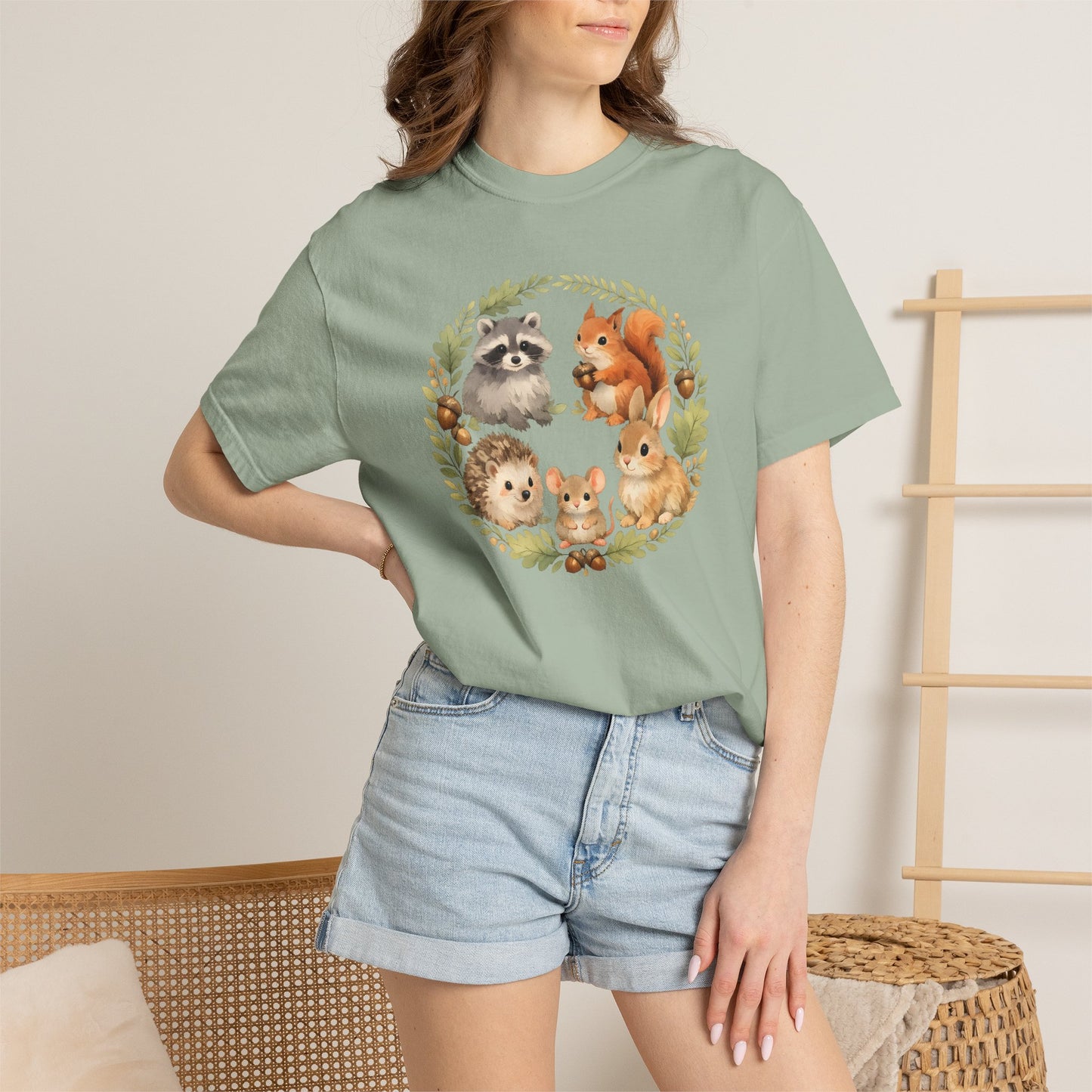 Woodland Animals Circle Watercolor Tee | Forest Creature Gift Shirt | Nature Lover