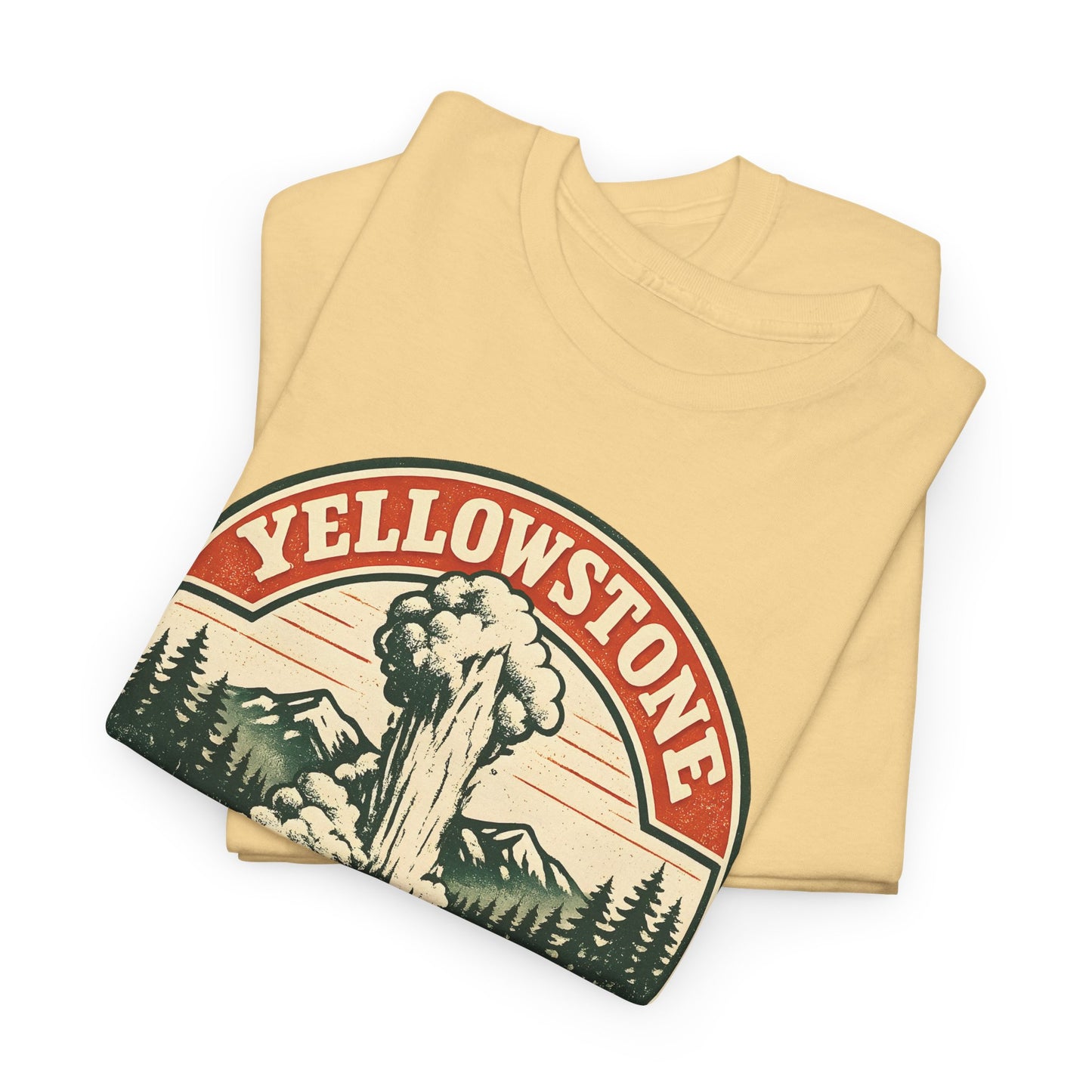 Yellowstone Park Badge Tee | Old Faithful Mountain Pine Trees Retro Circle Design