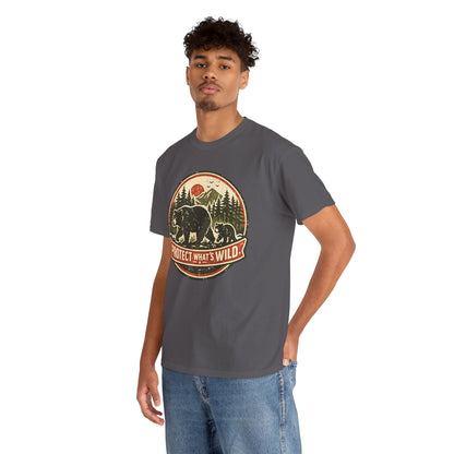 Bear and Cub Retro Badge Tee | Protect What's Wild | Wildlife Lover Gift | Unisex
