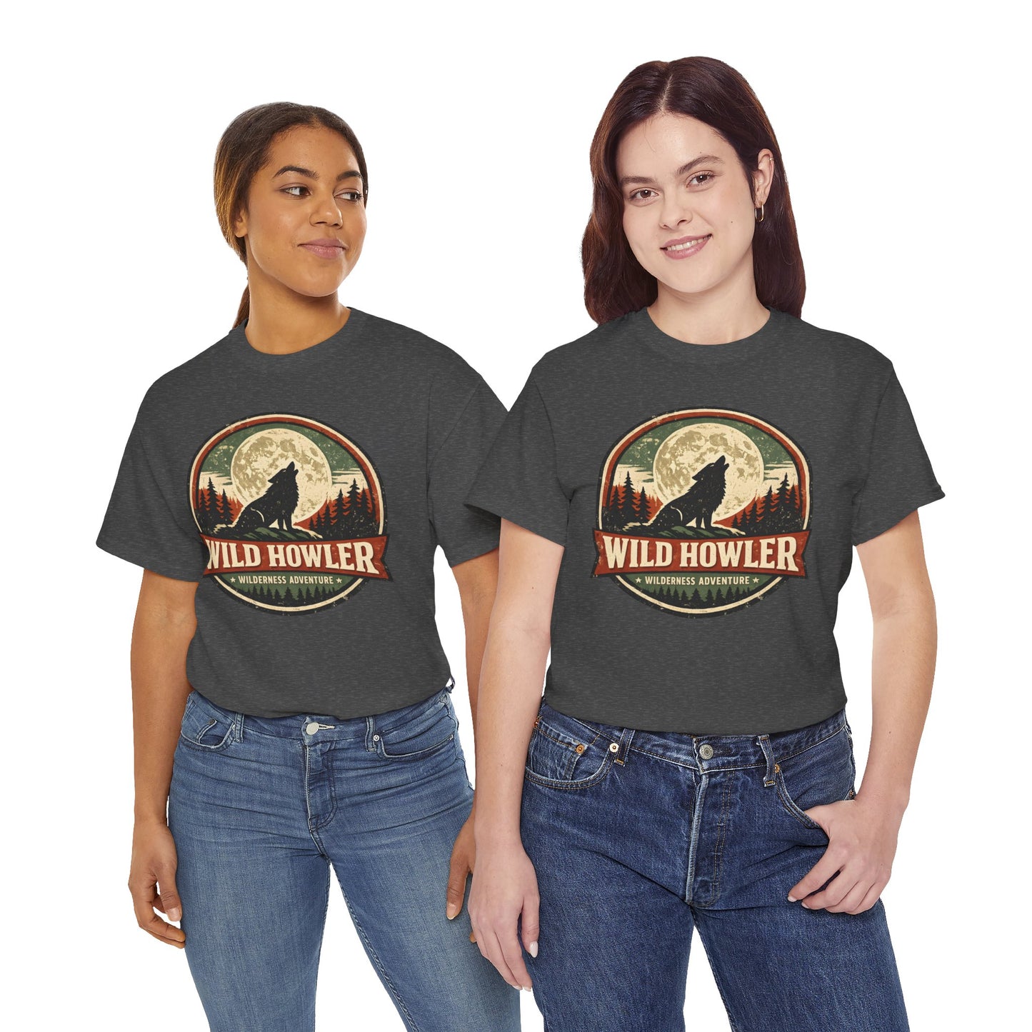 Howling Wolf Vintage Badge Tee | Full Moon Wilderness Shirt | Nature Lover Gift