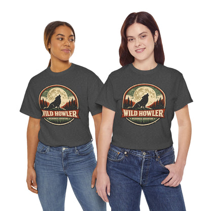 Howling Wolf Vintage Badge Tee | Full Moon Wilderness Shirt | Nature Lover Gift