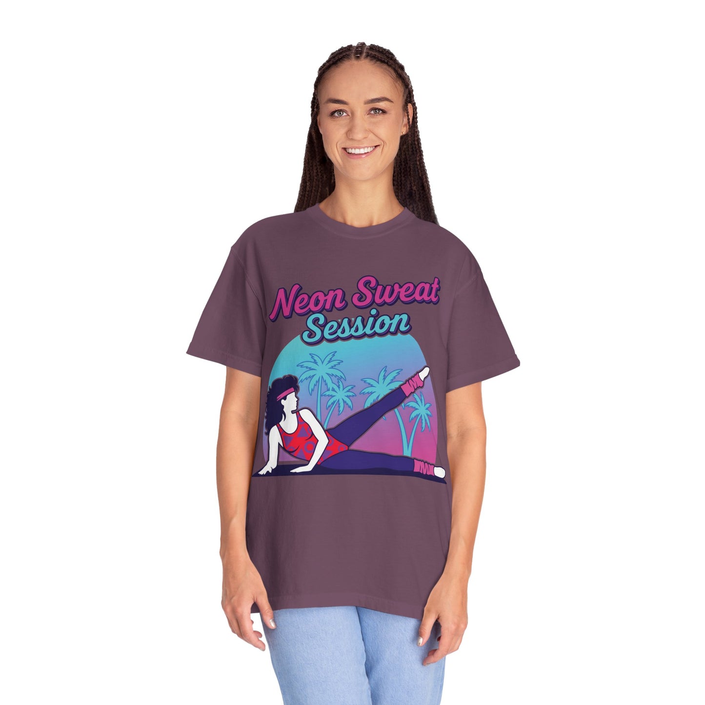 Neon Sweat Session Retro 80s Aerobics Graphic Tee | Vintage Workout Shirt