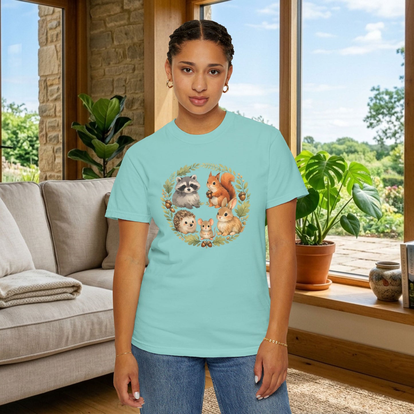 Woodland Animals Circle Watercolor Tee | Forest Creature Gift Shirt | Nature Lover