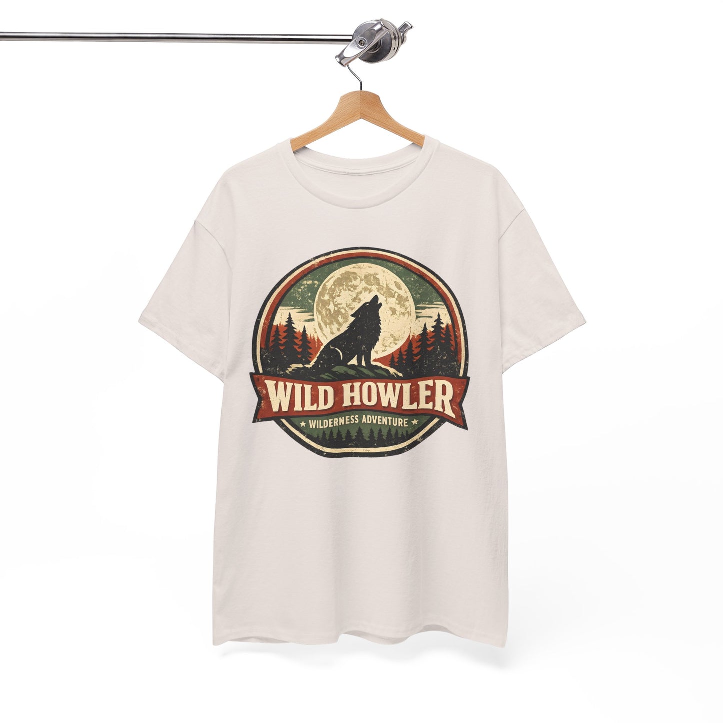 Howling Wolf Vintage Badge Tee | Full Moon Wilderness Shirt | Nature Lover Gift
