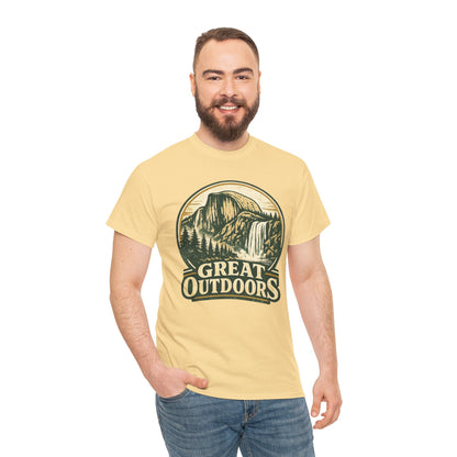 Great Outdoors Retro Badge Tee | Yosemite Half Dome Graphic Shirt | Camping Gift