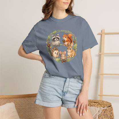 Woodland Animals Circle Watercolor Tee | Forest Creature Gift Shirt | Nature Lover