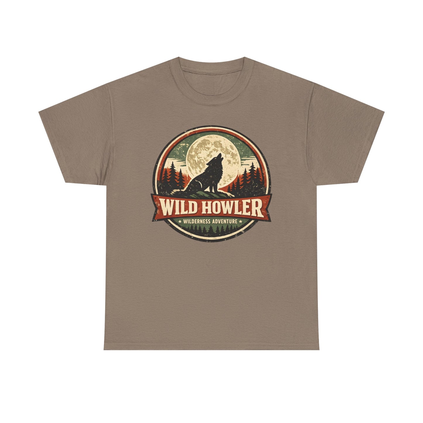 Howling Wolf Vintage Badge Tee | Full Moon Wilderness Shirt | Nature Lover Gift
