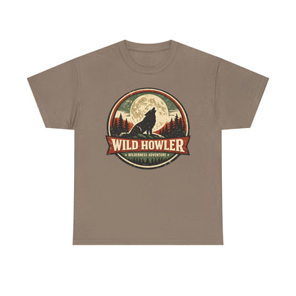 Howling Wolf Vintage Badge Tee | Full Moon Wilderness Shirt | Nature Lover Gift
