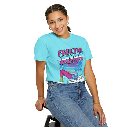 Feel the Burn Neon 80s Aerobics Graphic Tee | Retro Workout Shirt Women