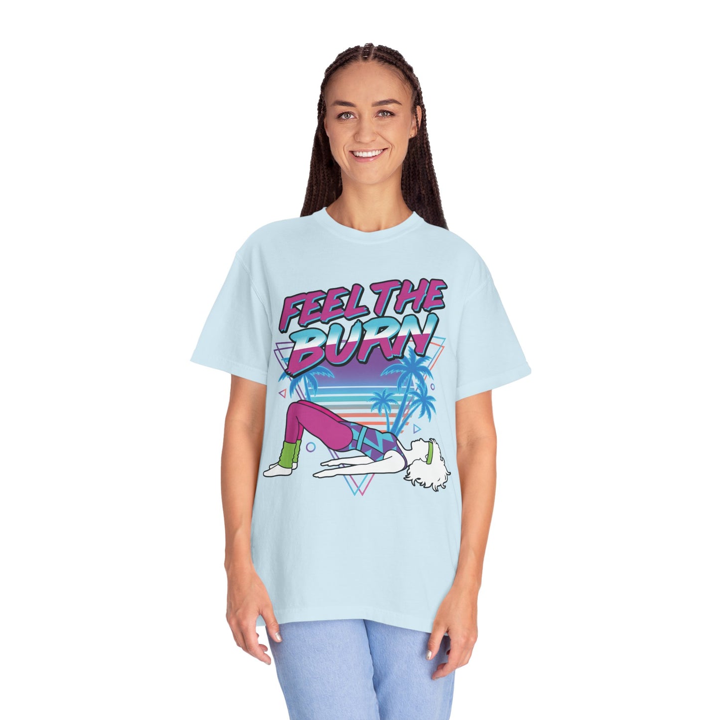 Feel the Burn Neon 80s Aerobics Graphic Tee | Retro Workout Shirt Women