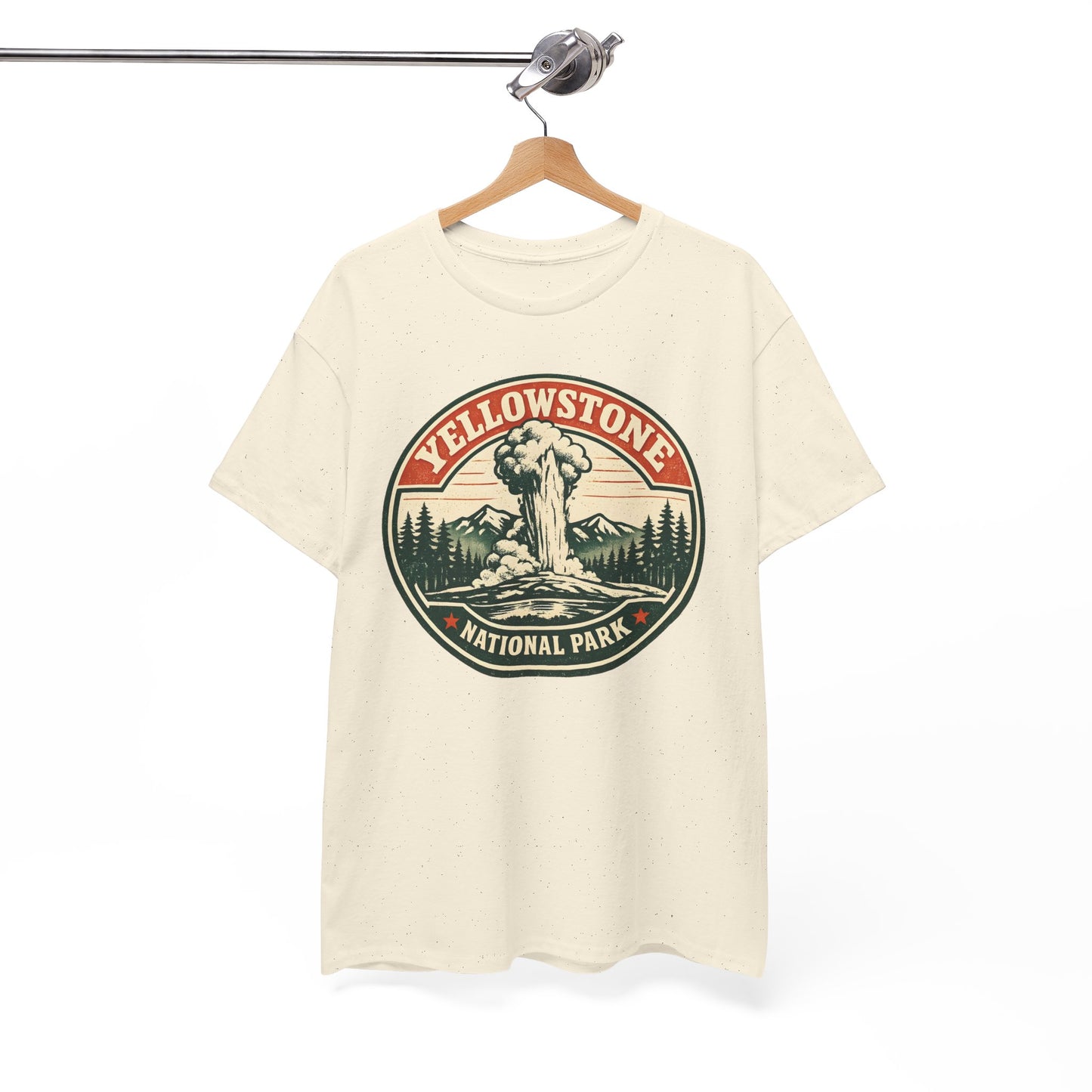 Yellowstone Park Badge Tee | Old Faithful Mountain Pine Trees Retro Circle Design