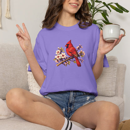 Cardinal Botanical Tee | Vintage Bird Art Shirt | Bird Watcher Gift