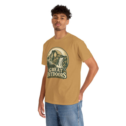 Great Outdoors Retro Badge Tee | Yosemite Half Dome Graphic Shirt | Camping Gift