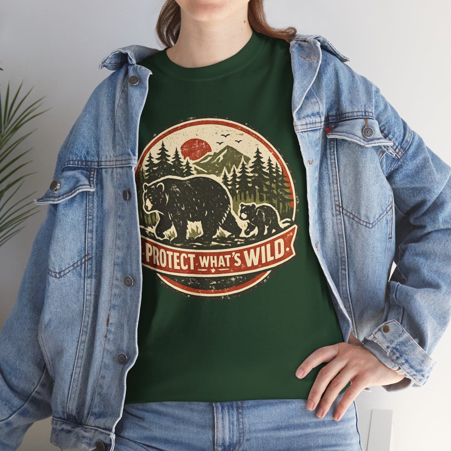 Bear and Cub Retro Badge Tee | Protect What's Wild | Wildlife Lover Gift | Unisex