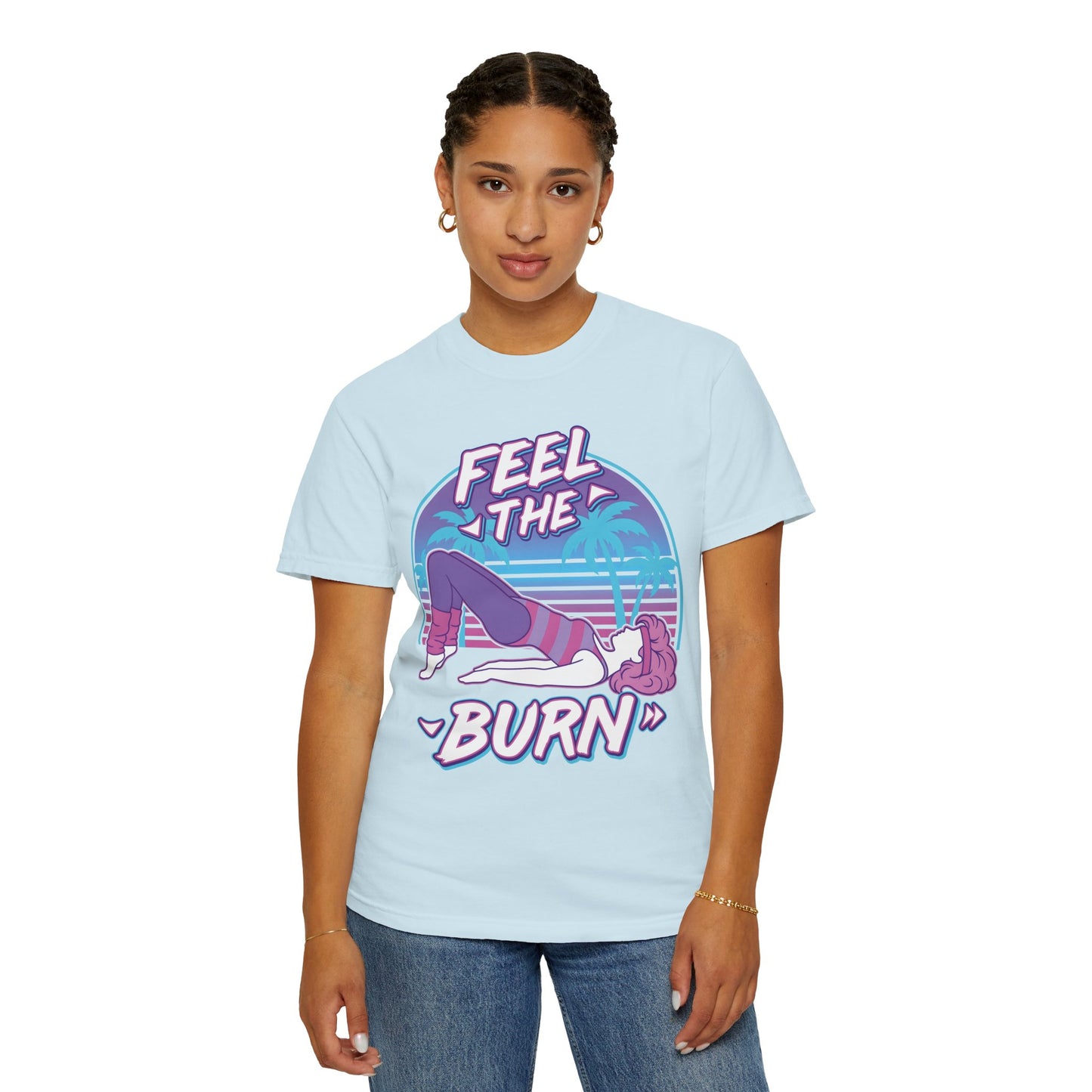 Feel the Burn Retro 80s Glute Thrust Pose Graphic Tee | Vintage Workout Shirt