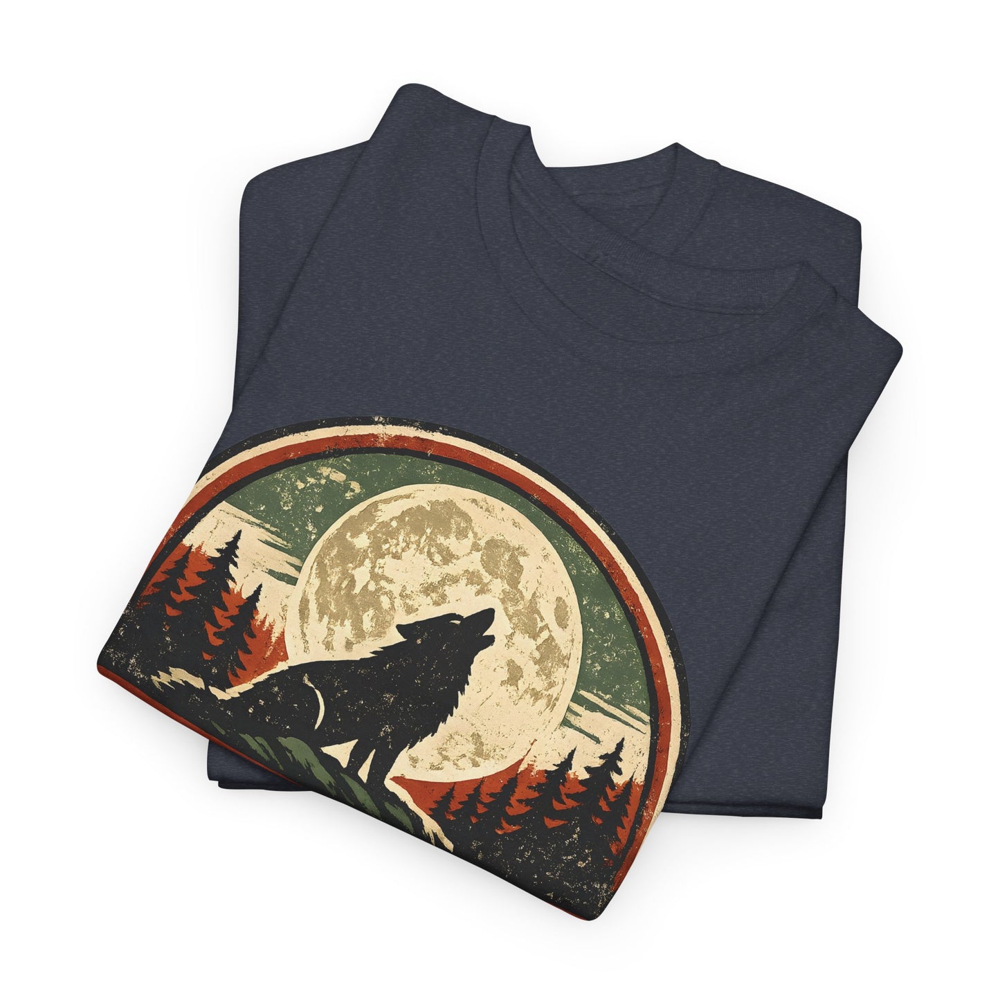 Howling Wolf Vintage Badge Tee | Full Moon Wilderness Shirt | Nature Lover Gift