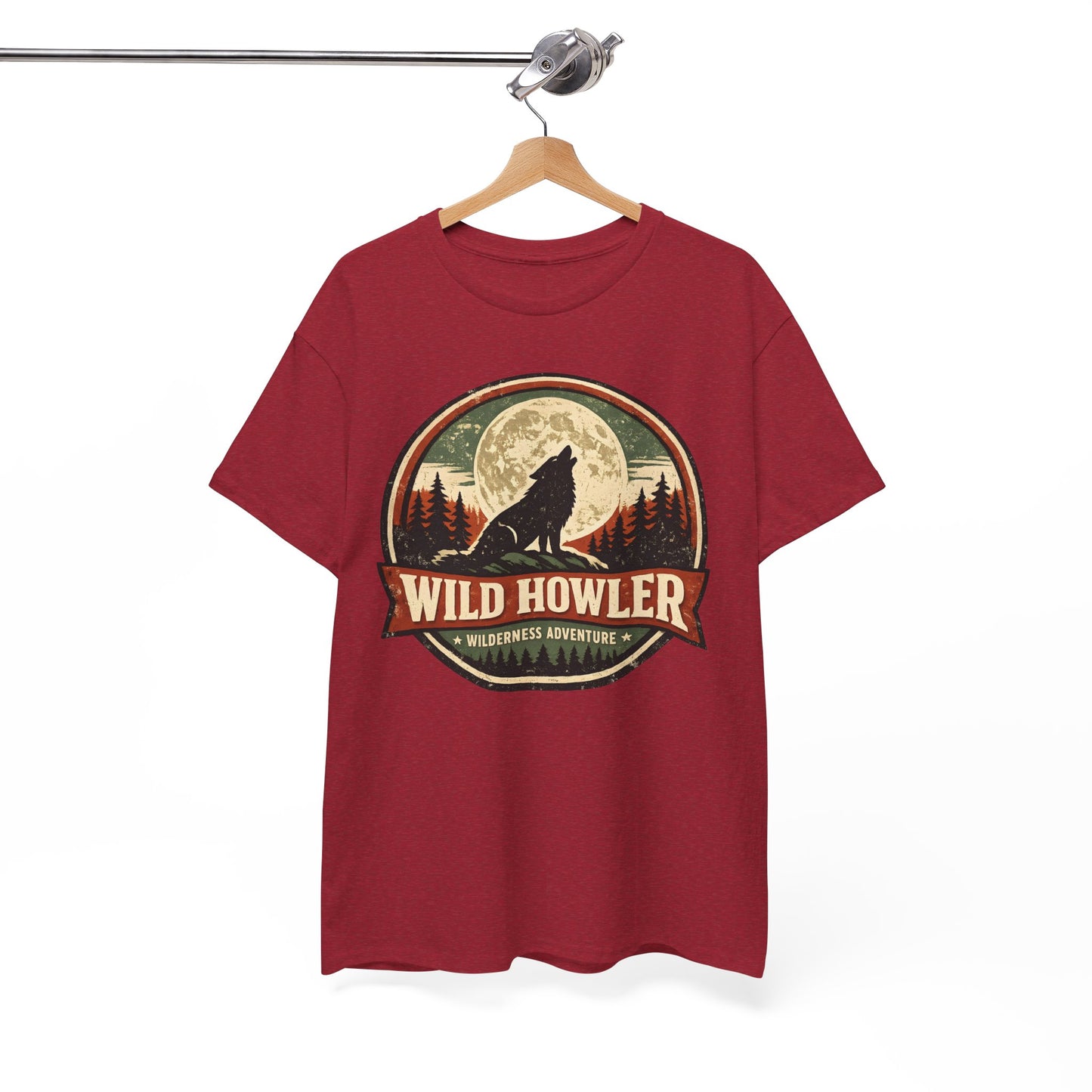 Howling Wolf Vintage Badge Tee | Full Moon Wilderness Shirt | Nature Lover Gift