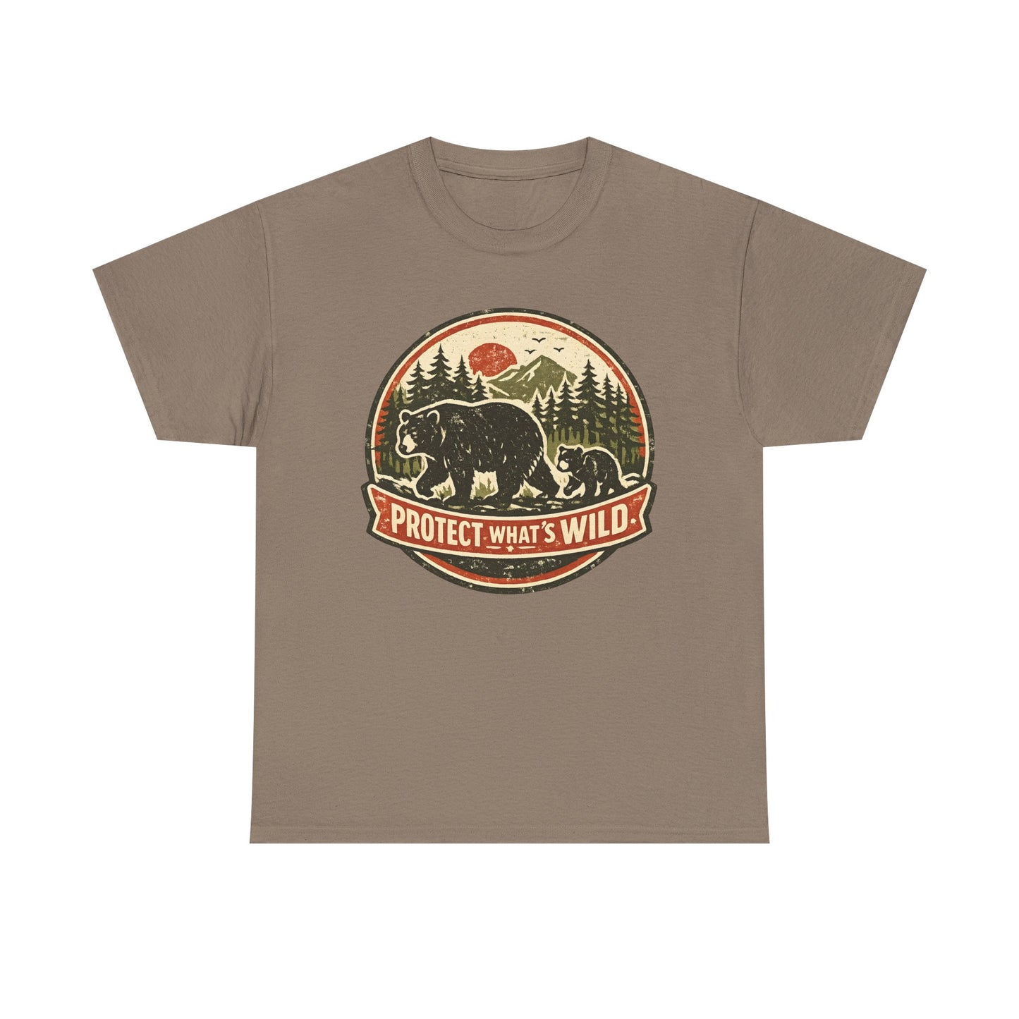 Bear and Cub Retro Badge Tee | Protect What's Wild | Wildlife Lover Gift | Unisex