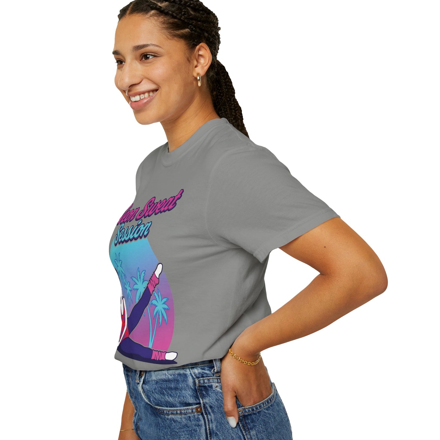 Neon Sweat Session Retro 80s Aerobics Graphic Tee | Vintage Workout Shirt