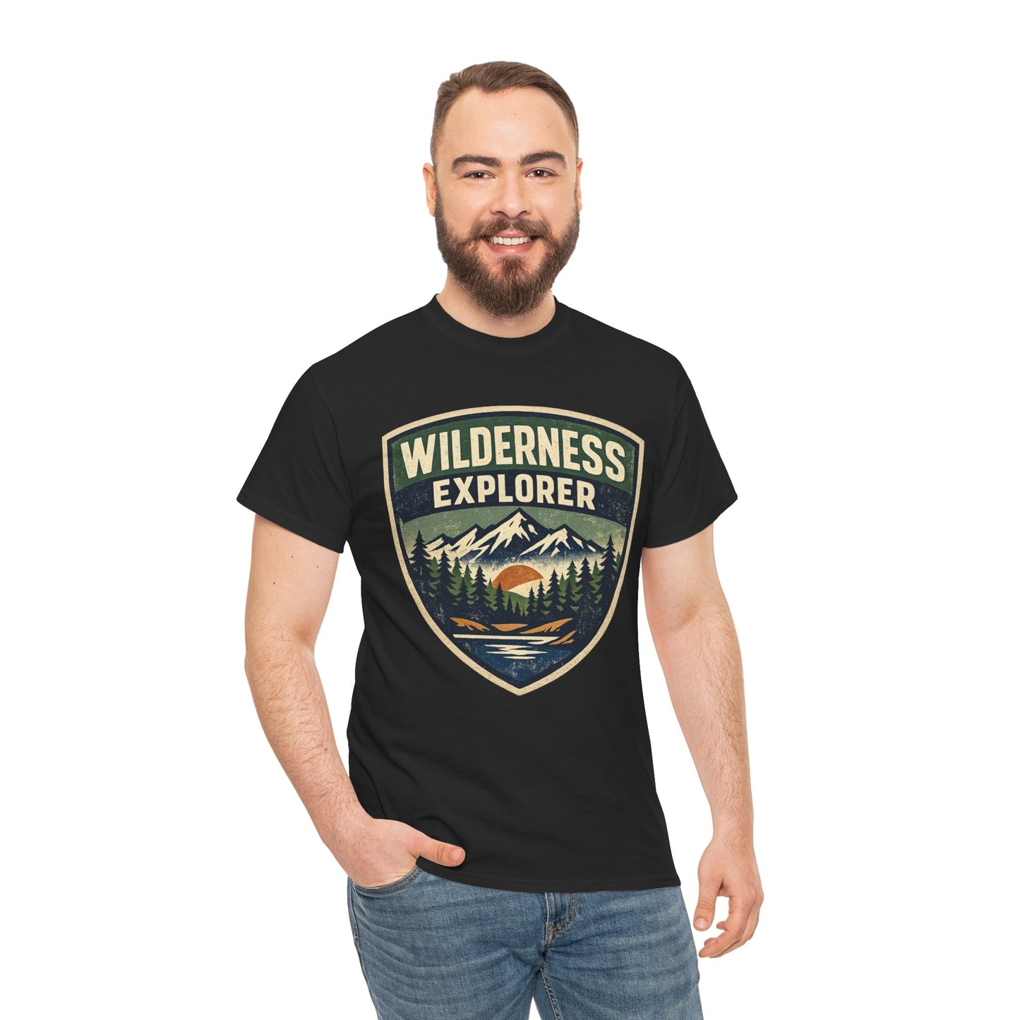 Wilderness Explorer Shield badge Tee | Retro Outdoor Adventure design | Hiking