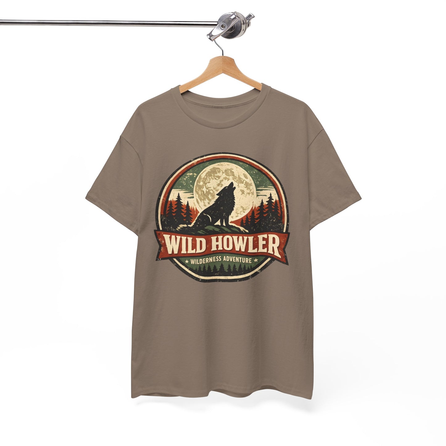 Howling Wolf Vintage Badge Tee | Full Moon Wilderness Shirt | Nature Lover Gift