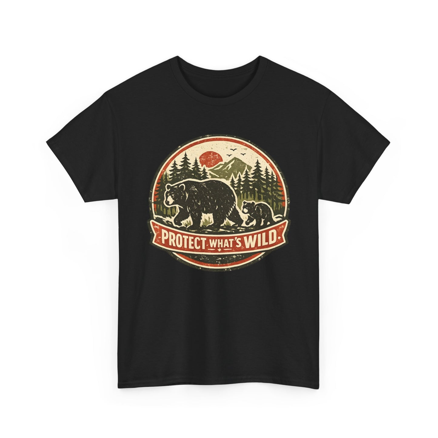 Bear and Cub Retro Badge Tee | Protect What's Wild | Wildlife Lover Gift | Unisex