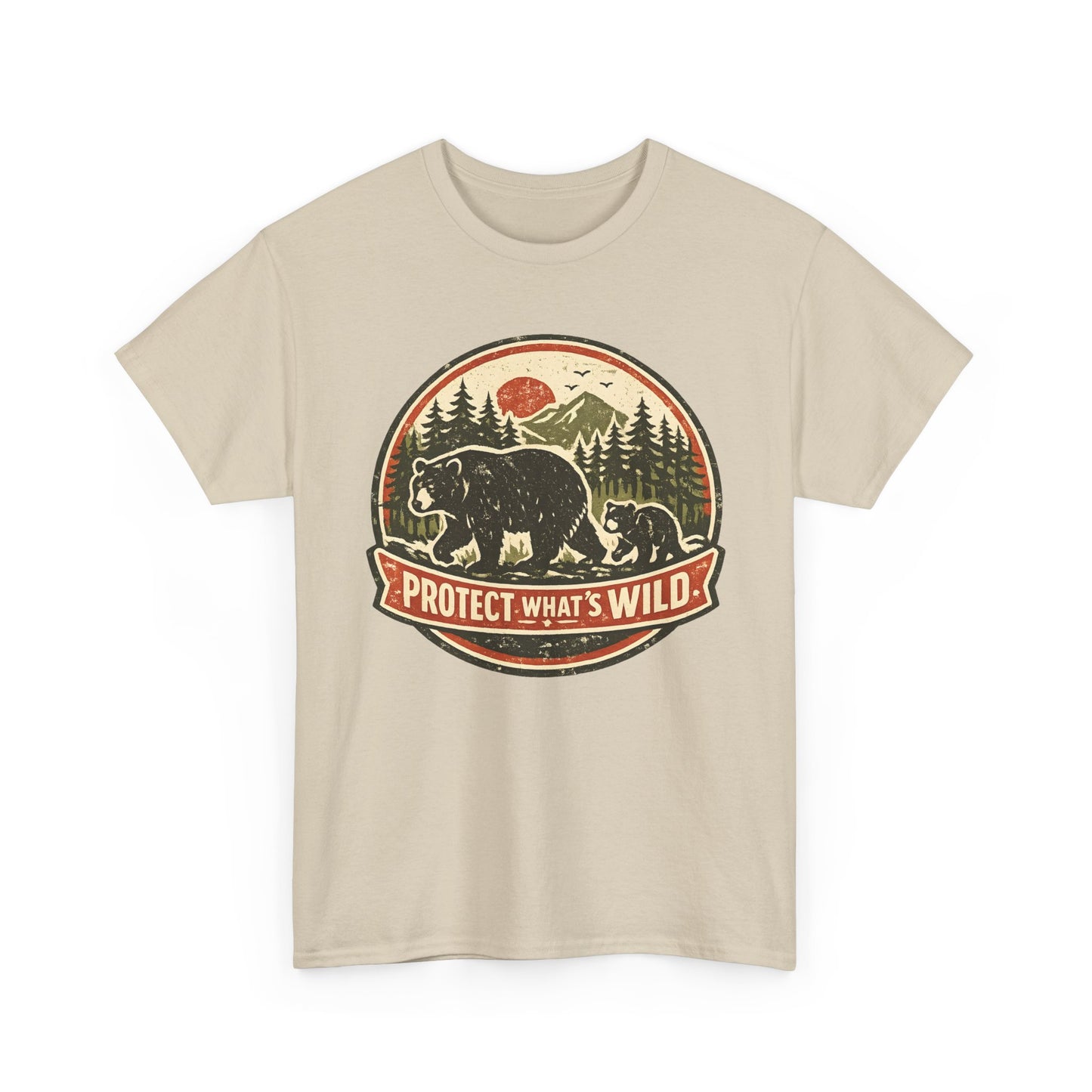 Bear and Cub Retro Badge Tee | Protect What's Wild | Wildlife Lover Gift | Unisex