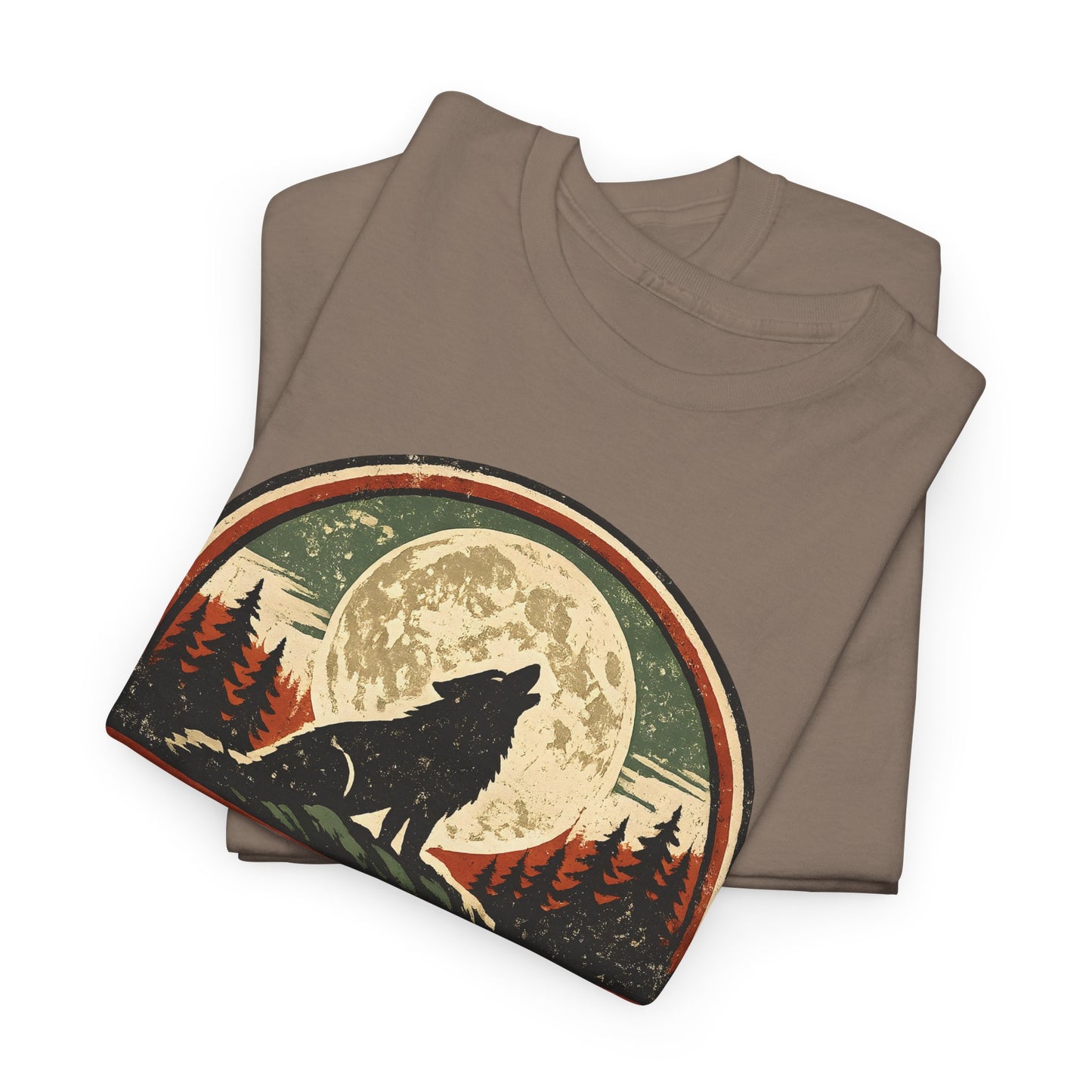 Howling Wolf Vintage Badge Tee | Full Moon Wilderness Shirt | Nature Lover Gift
