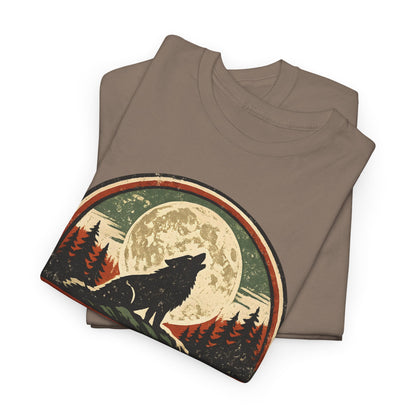 Howling Wolf Vintage Badge Tee | Full Moon Wilderness Shirt | Nature Lover Gift