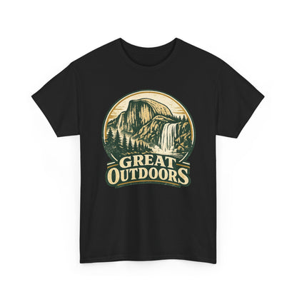 Great Outdoors Retro Badge Tee | Yosemite Half Dome Graphic Shirt | Camping Gift