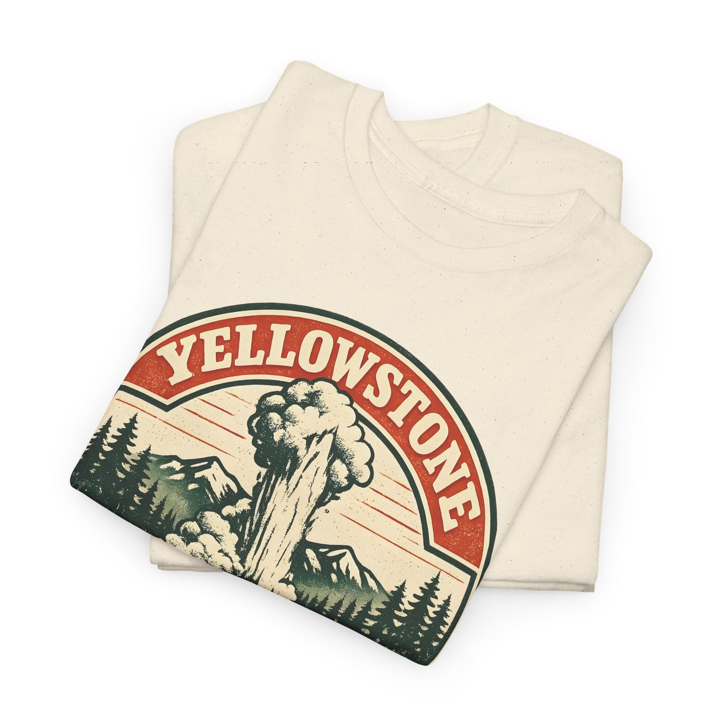 Yellowstone Park Badge Tee | Old Faithful Mountain Pine Trees Retro Circle Design