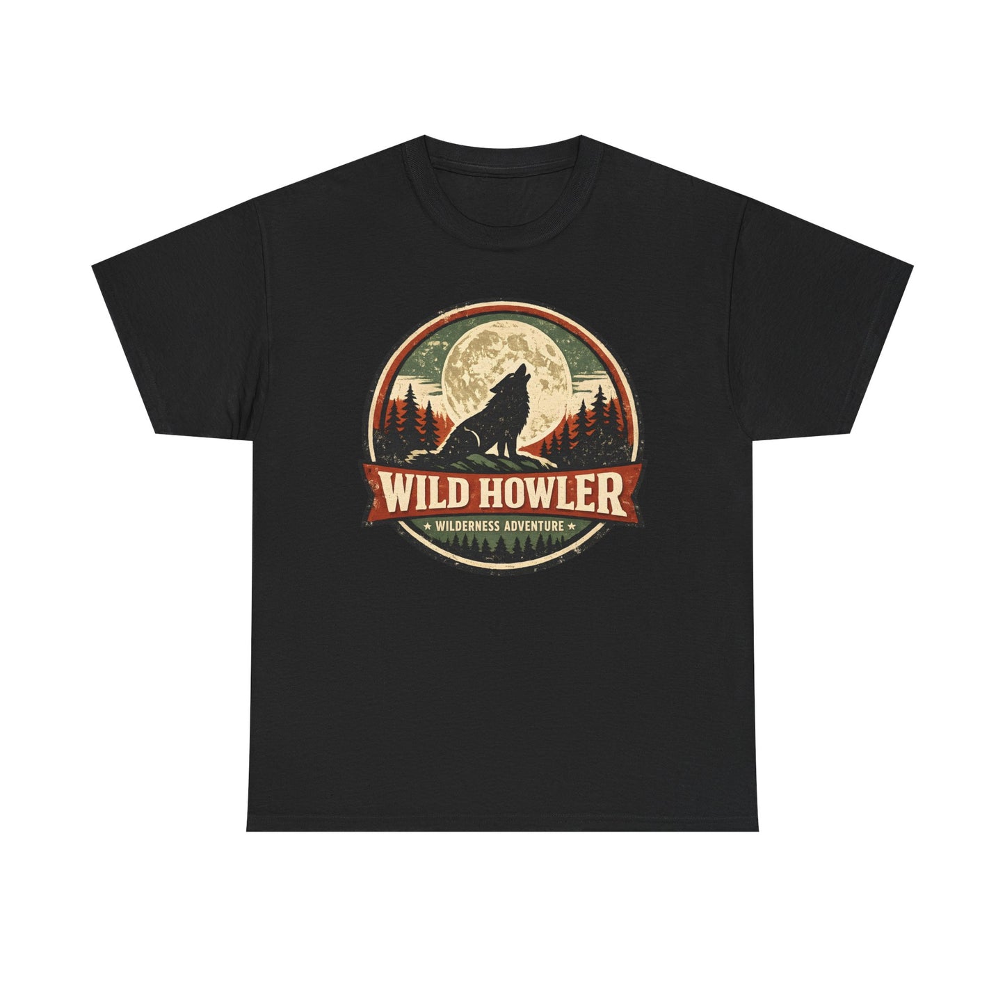 Howling Wolf Vintage Badge Tee | Full Moon Wilderness Shirt | Nature Lover Gift