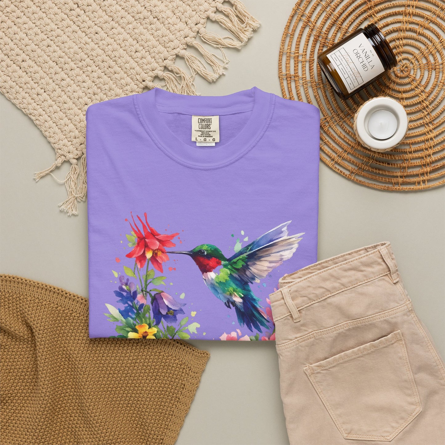 Hummingbird Wildflower Watercolor Tee | Jewel Tone Nature Shirt | Bird Watcher Gift