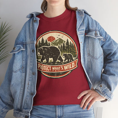 Bear and Cub Retro Badge Tee | Protect What's Wild | Wildlife Lover Gift | Unisex