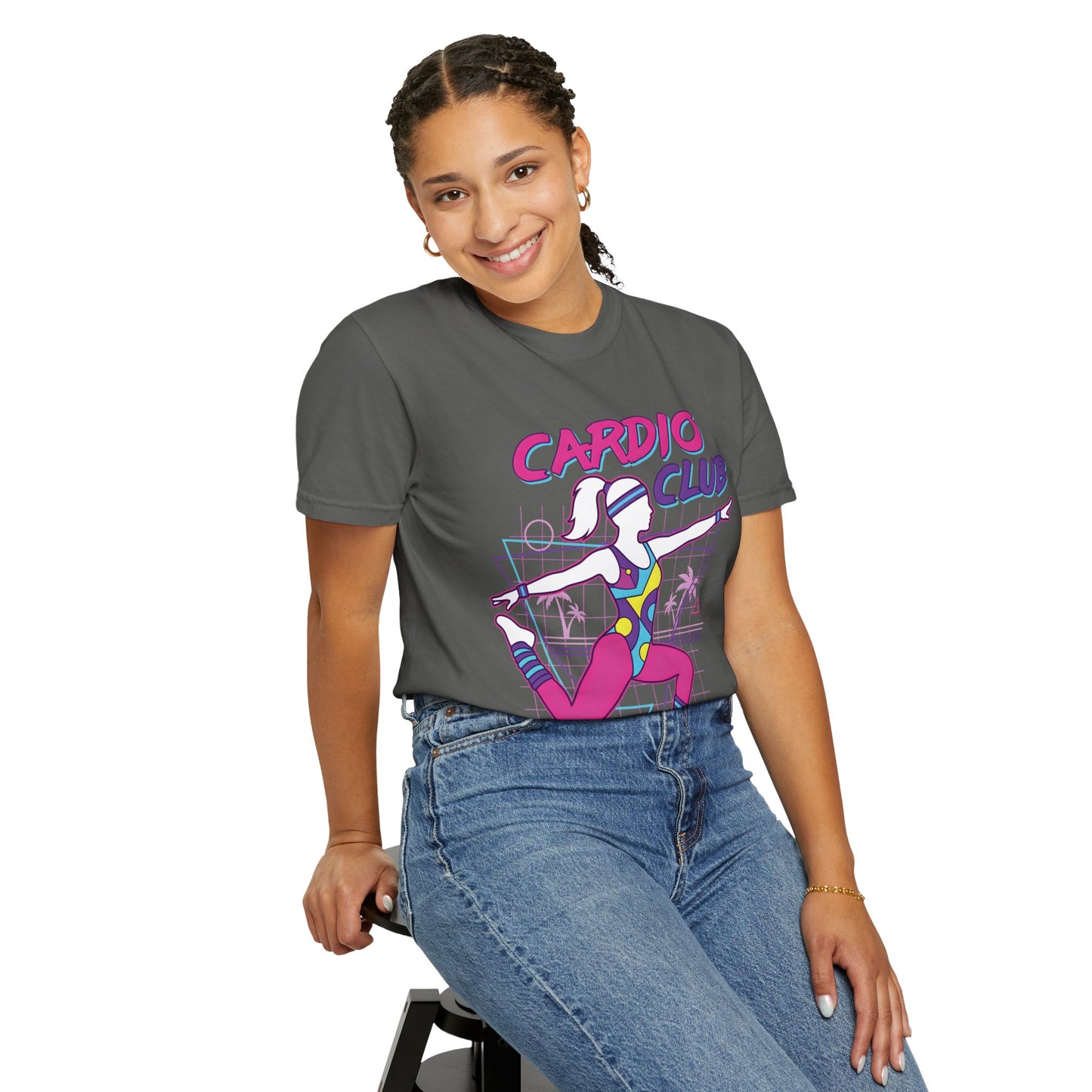 Cardio Club Retro 80s Grid Aerobics Graphic Tee | Vintage Gym Shirt Women