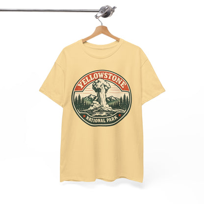Yellowstone Park Badge Tee | Old Faithful Mountain Pine Trees Retro Circle Design