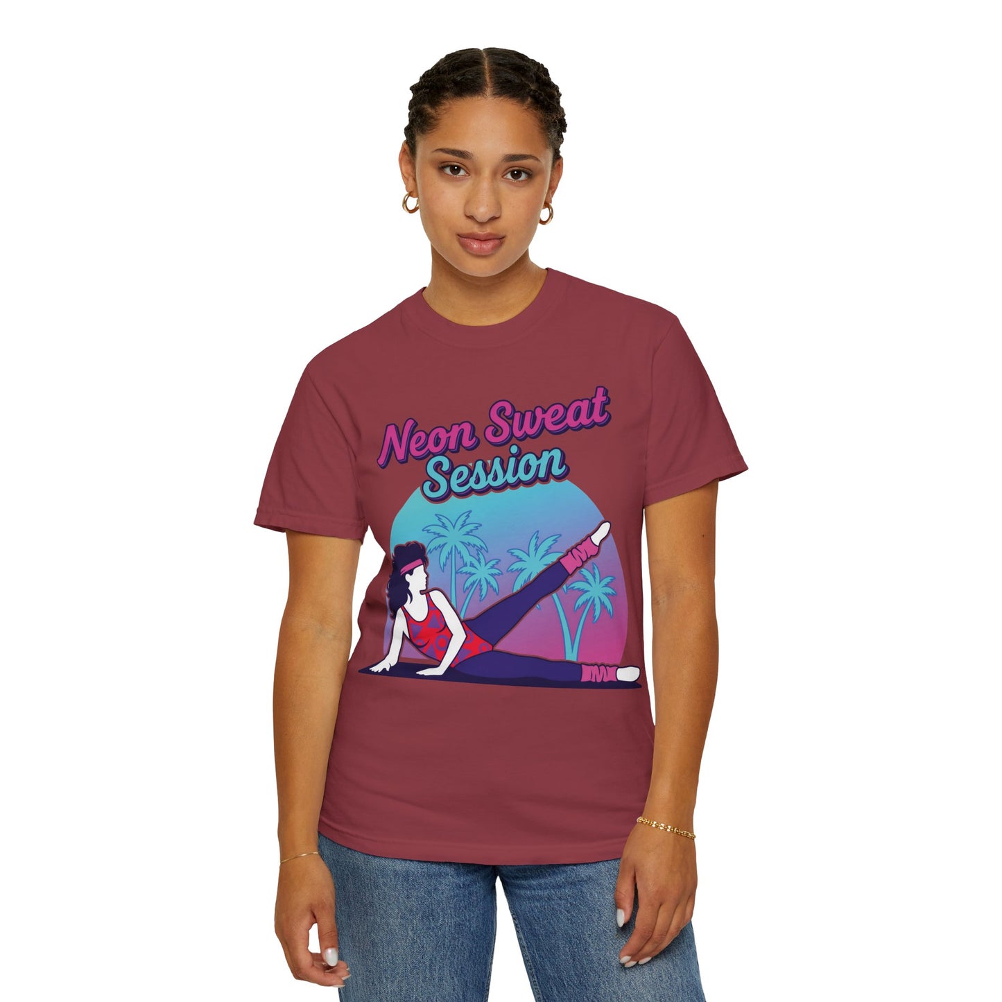 Neon Sweat Session Retro 80s Aerobics Graphic Tee | Vintage Workout Shirt