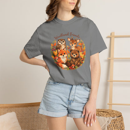 Woodland Friends Badge Watercolor Tee | Fox Bear Deer Owl Shirt | Nature Lover Gift