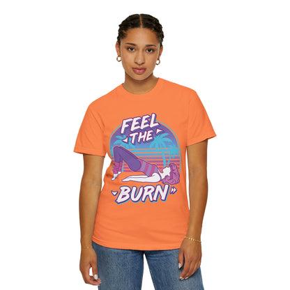 Feel the Burn Retro 80s Glute Thrust Pose Graphic Tee | Vintage Workout Shirt