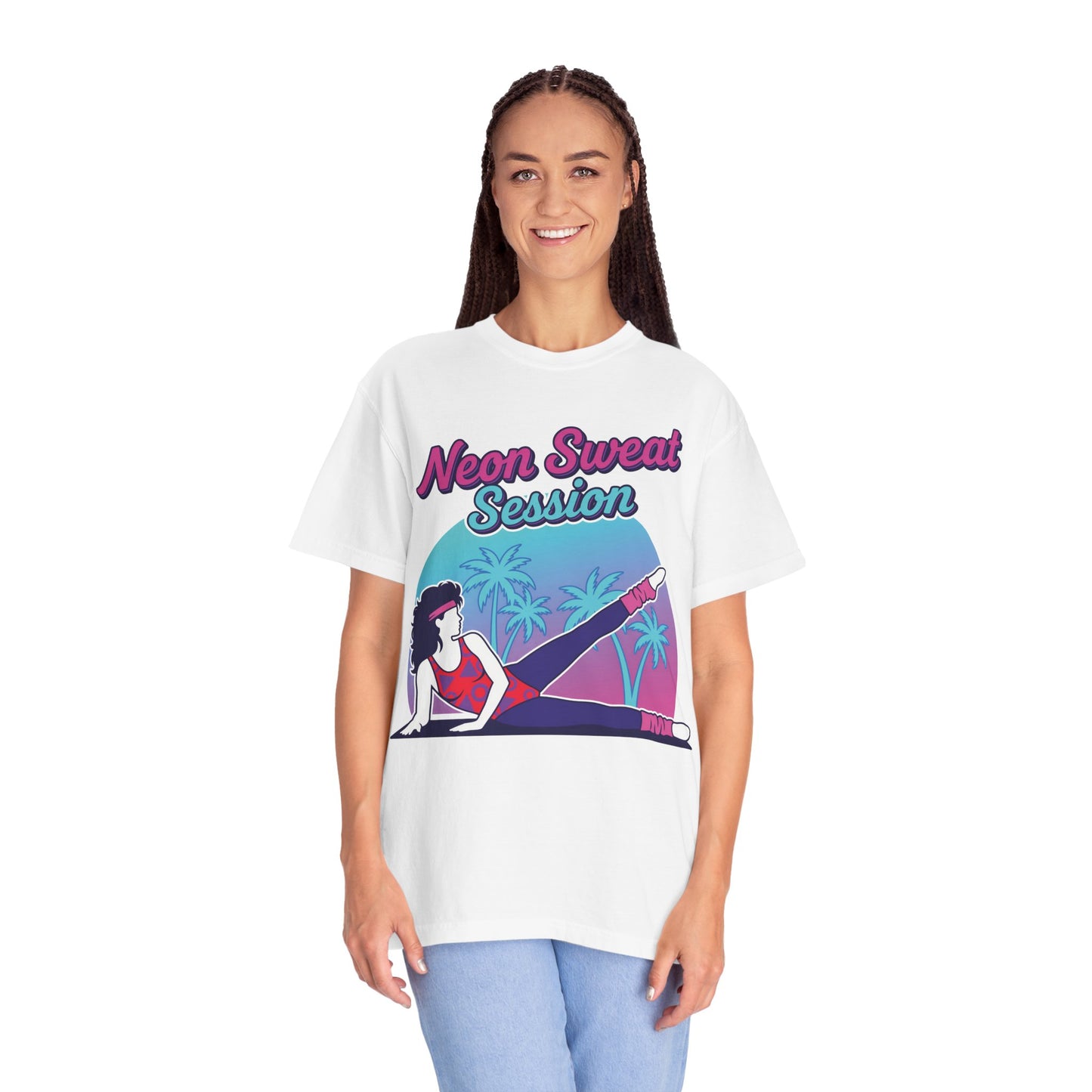 Neon Sweat Session Retro 80s Aerobics Graphic Tee | Vintage Workout Shirt