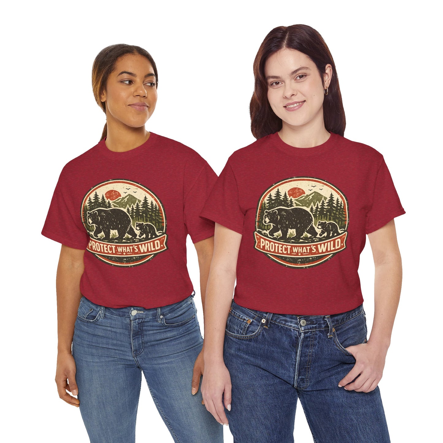 Bear and Cub Retro Badge Tee | Protect What's Wild | Wildlife Lover Gift | Unisex