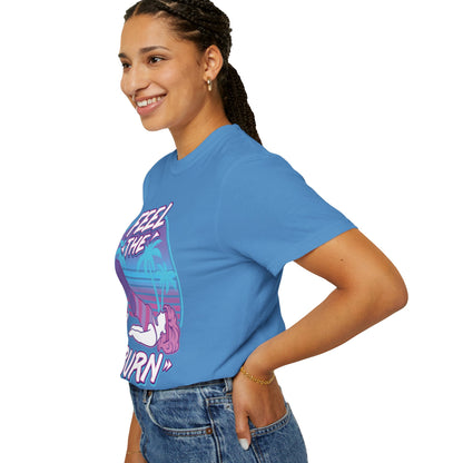 Feel the Burn Retro 80s Glute Thrust Pose Graphic Tee | Vintage Workout Shirt