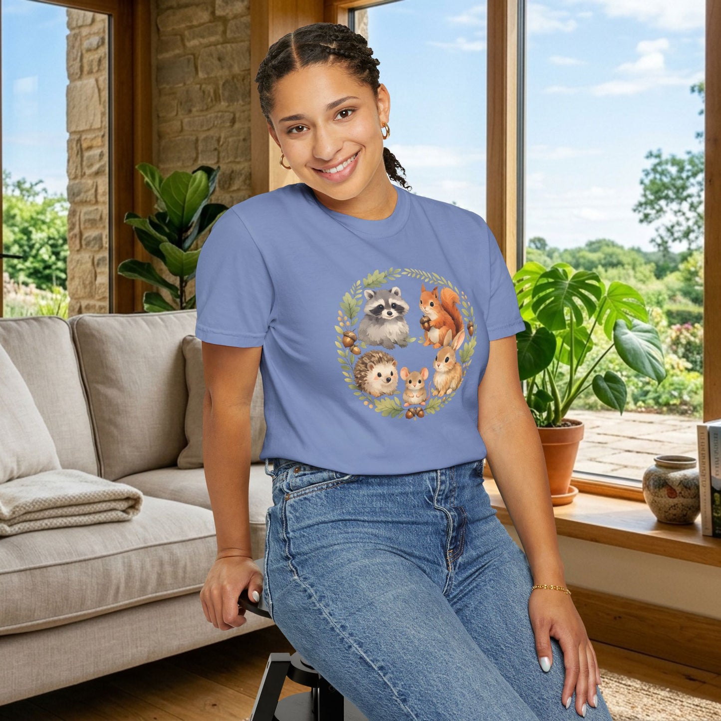 Woodland Animals Circle Watercolor Tee | Forest Creature Gift Shirt | Nature Lover