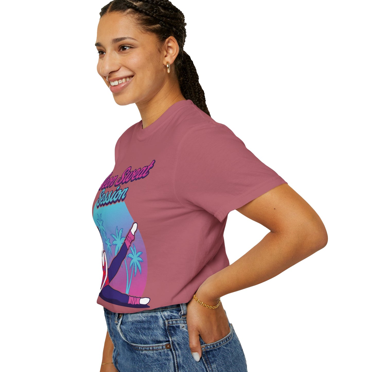Neon Sweat Session Retro 80s Aerobics Graphic Tee | Vintage Workout Shirt