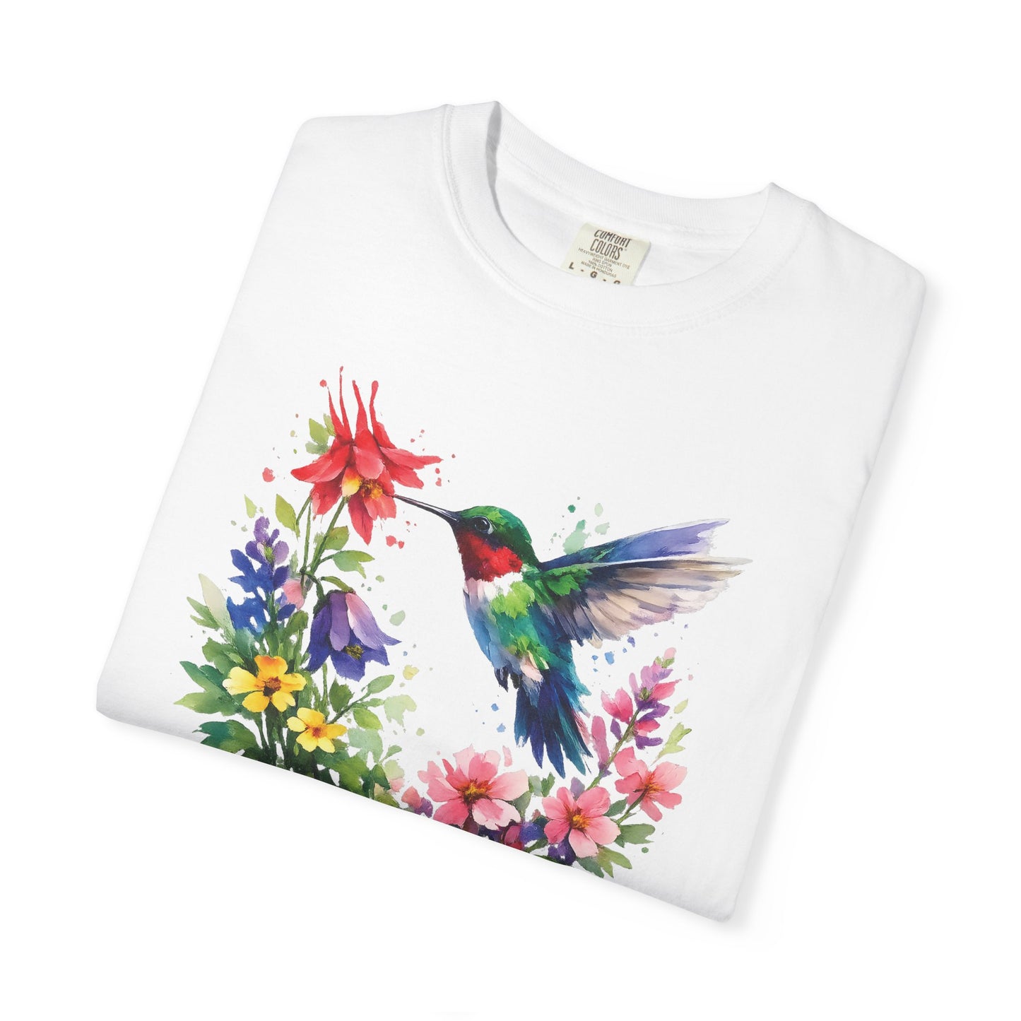 Hummingbird Wildflower Watercolor Tee | Jewel Tone Nature Shirt | Bird Watcher Gift