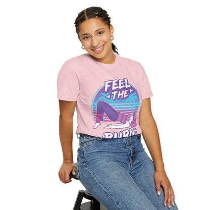 Feel the Burn Retro 80s Glute Thrust Pose Graphic Tee | Vintage Workout Shirt