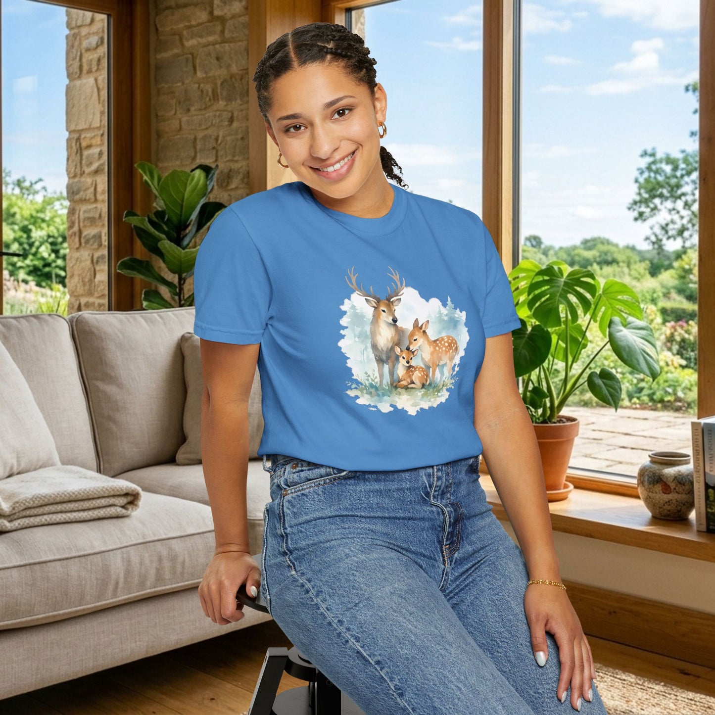 Watercolor Deer Family Tee | Forest Wildlife Art Shirt | Nature Lover Gift | Unisex