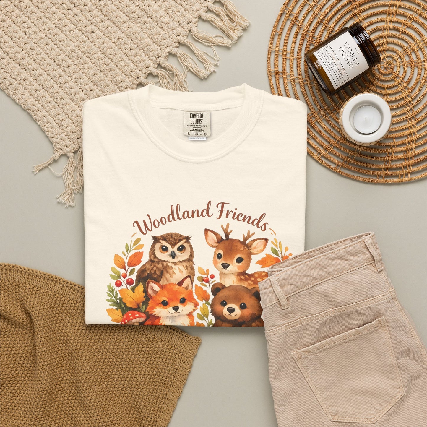 Woodland Friends Badge Watercolor Tee | Fox Bear Deer Owl Shirt | Nature Lover Gift